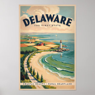Delaware Vuurtoren Illustratie Reis Kunst Retro Poster