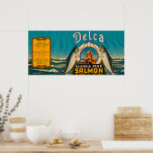 Delca merk Salmon Label - blauw Poster (Keuken)