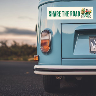 DELEN DE WEG Fietsmeisje met bloemen Fietser Bumpersticker