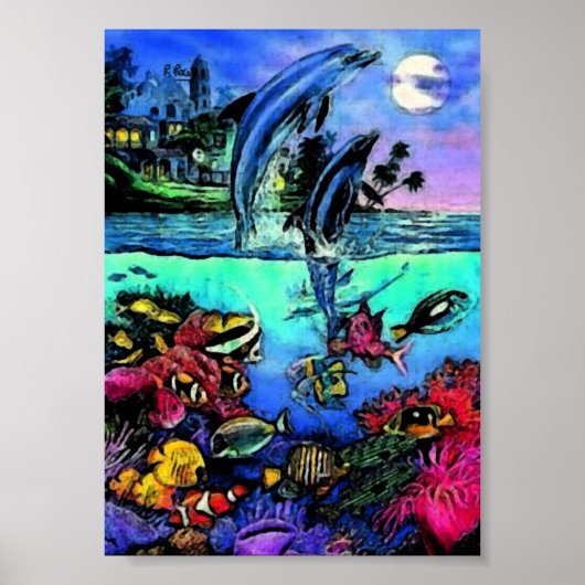 Delfines Original encre indienne Posters (Devant)