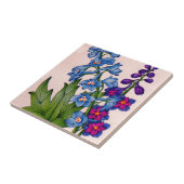 delfiniums in blauw en paars tegeltje (Zijkant)