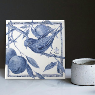Delft Bird and Apple Tree Wall Decor Art Nouveau Tegeltje