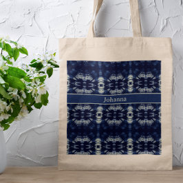 Delft Blauw Palmblad Gepersonaliseerd Boho Patroon Tote Bag