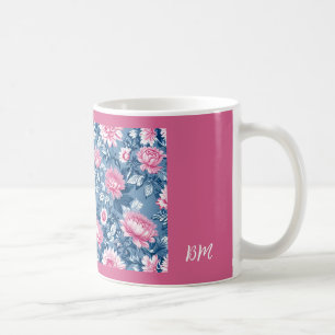 delft blauw & roze elegant Bloemen Koffiemok