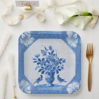 Delft Blauwe Vogels bloemig Frans Landelijk Chic Papieren Bordje