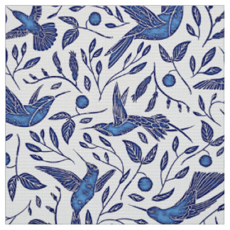 Delft Blue Birds Seamless Pattern Stof