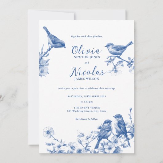 Delft Blue Birds Spring Wedding Invitation (Devant)