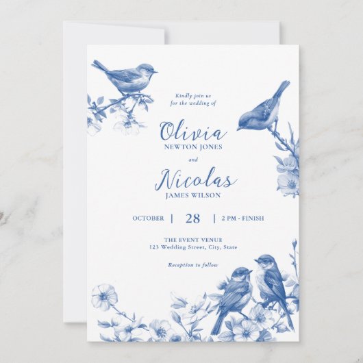 Delft Blue Birds Spring Wedding Invitation (Devant)