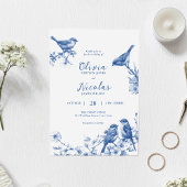 Delft Blue Birds Spring Wedding Invitation