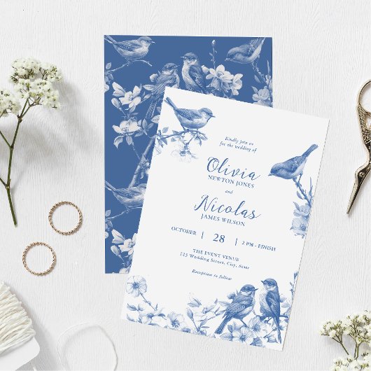 Delft Blue Birds Spring Wedding Invitation