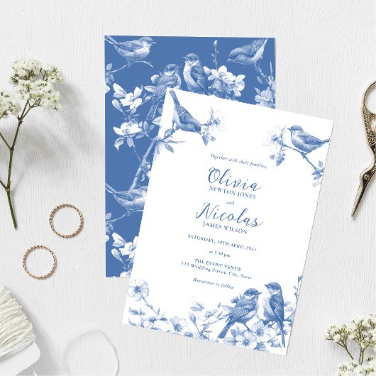 Delft Blue Birds Spring Wedding Invitation