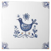 Delft Blue Dutch Style Bird Flowers Indigo Ceramic Tegeltje (Voorkant)