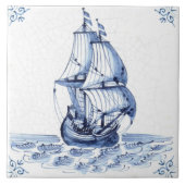 Delft Blue Dutch Style Frigate Schooner Sail Boat Tegeltje (Voorkant)