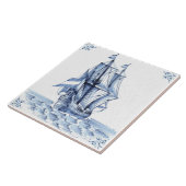 Delft Blue Dutch Style Frigate Schooner Sail Boat Tegeltje (Zijkant)