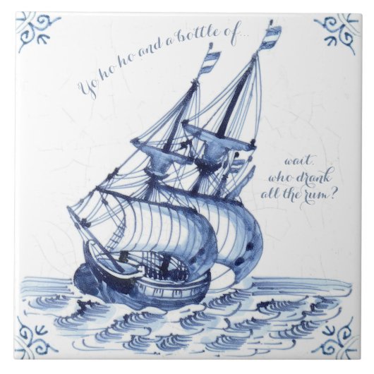 Delft Blue Dutch Style Frigate Schooner Sail Boat Tegeltje (Voorkant)