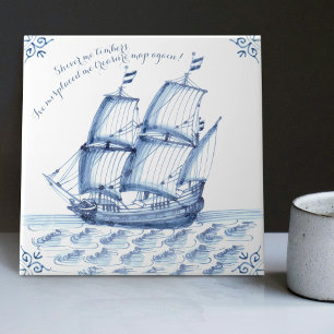 Delft Blue Dutch Style Frigate Schooner Sail Boat Tegeltje