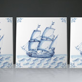 Delft Blue Dutch Style Frigate Schooner Sail Boat Tegeltje