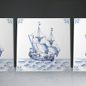 Delft Blue Dutch Style Frigate Schooner Sail Boat Tegeltje