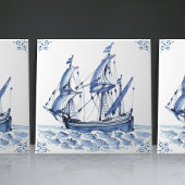 Delft Blue Dutch Style Frigate Schooner Sail Boat Tegeltje