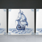 Delft Blue Dutch Style Frigate Schooner Sail Boat Tegeltje