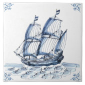 Delft Blue Dutch Style Frigate Schooner Sail Boat Tegeltje (Voorkant)