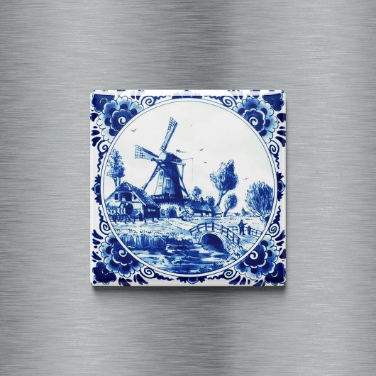 Delft Blue Farm and Windmill Painting Magneet