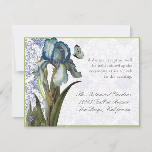 Delft Blue Iris Quatrefoil - Réception Invitation (Devant)