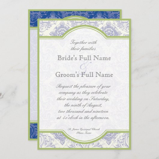 Delft Blue Iris Quatrefoil - Weddenschap Kaart (Voorkant / Achterkant)