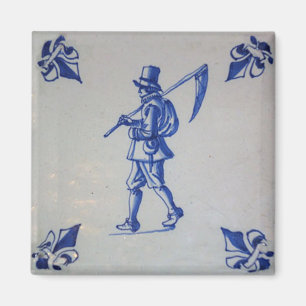 Delft Blue Tegel - Mower die cyaan of sikkel vervo Magneet
