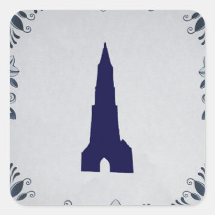 Delft blue tile New Church in Delft Vierkante Sticker