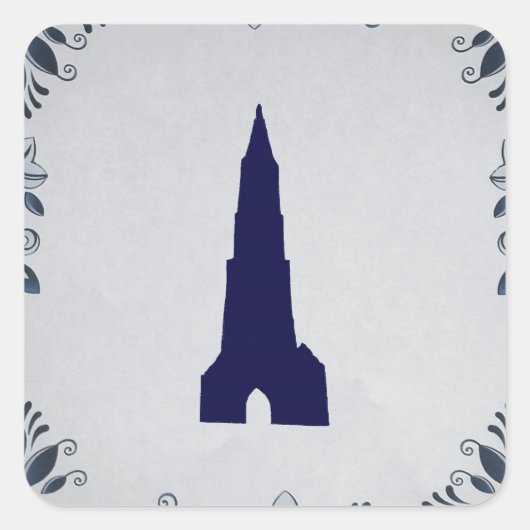 Delft blue tile New Church in Delft Vierkante Sticker (Voorkant)