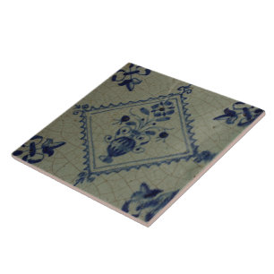 Delft Blue Tile - Vase met Flowers en Bouquet Tegeltje