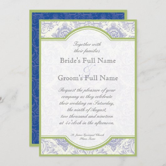 Delft Blue Toile Quatrefoil - Weddenschap Kaart (Voorkant / Achterkant)