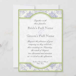 Delft Blue Toile Quatrefoil - Weddenschap Kaart