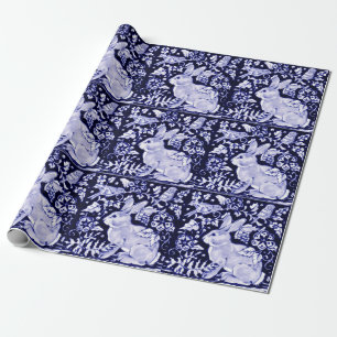 Delft Blue White Bunny Rabbit Birds Dedham Pasen Cadeaupapier