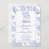 Delft Blue White Chinoiserie Floral Vrijgezellenfe Kaart (Voorkant)