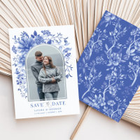 Delft Blue White Floral Chinoiserie Save the Date