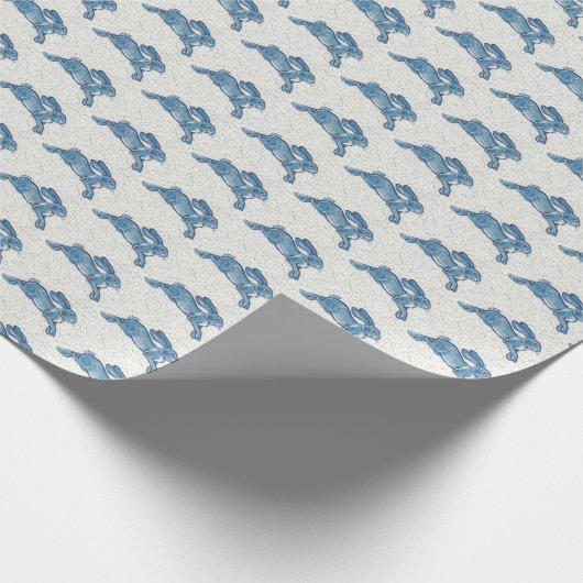 Delft Blue White Rabbit Bunny Hare  Dedham Cadeaupapier (Hoek)