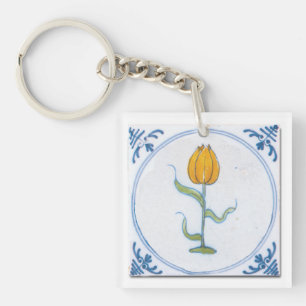 Delft Blue White Yellow Tulip Faux Tile Sleutelhanger