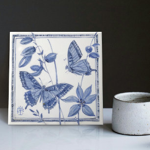 Delft Butterfly Floral Wall Decor Art Nouveau Tegeltje