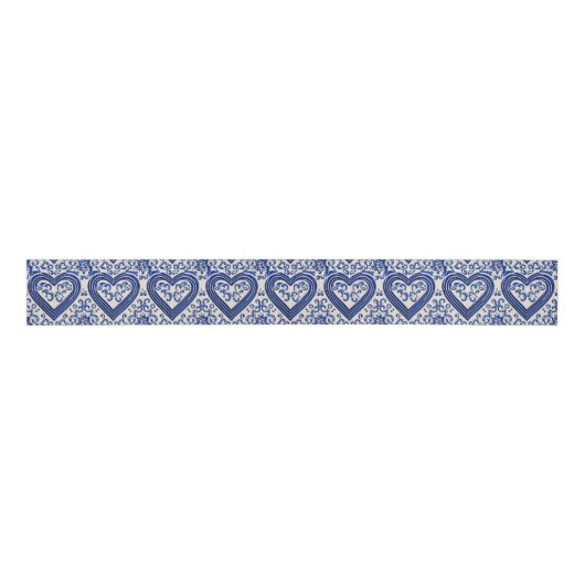 Delft China Style Blue Hearts -  geschilderd Grosgrain Lint (Voorkant)