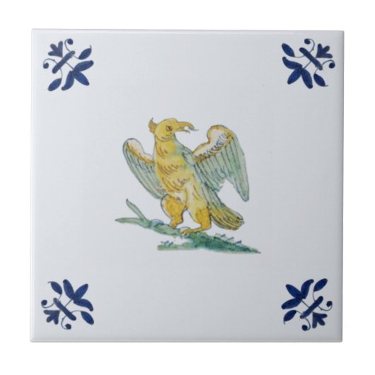 Delft Eagle Hawk Blue Gold c 1650 Repro Dutch Tegeltje (Voorkant)
