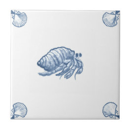 Delft Hermit Crab Tile met Shell Corners Tegeltje