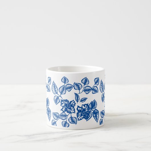 Delft-LIke Blue Floral Print Espresso Kop (Voorkant)