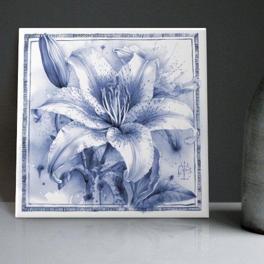 Delft Lily Wall Decor Art Nouveau Waterverf Tegeltje