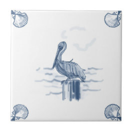 Delft Pelican Tile met Shell Corners Tegeltje