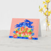 Delft Rabbit en Tulips Folded Wenskaart Kaart (Gele Bloem)
