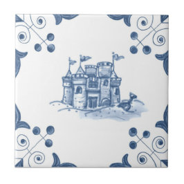 Delft Sandcastle Tile met Scroll Corners Tegeltje