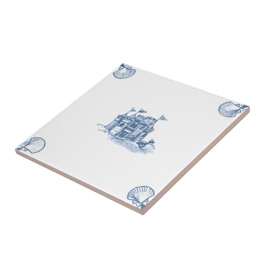 Delft Sandcastle Tile met Shell Corners Tegeltje (Zijkant)