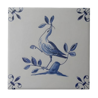 delft tiles reproduceren groene vogeletende blader tegeltje